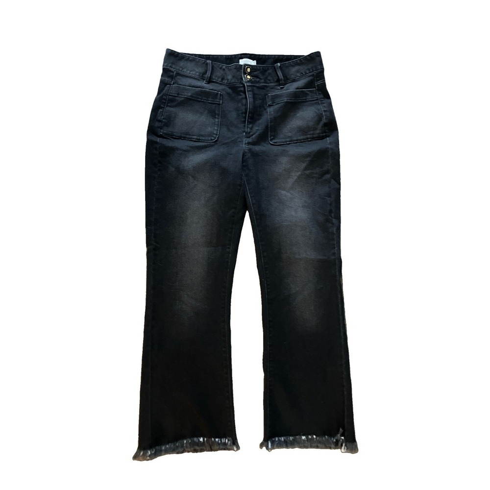 Spartina 449 Jeans Womens 8 Black Charcoal Juliette High Rise Raw Hem Kick Flare
